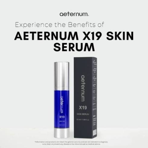 Aeternum X19 skincare serum bottle shown in the footer area as last purchase reminder